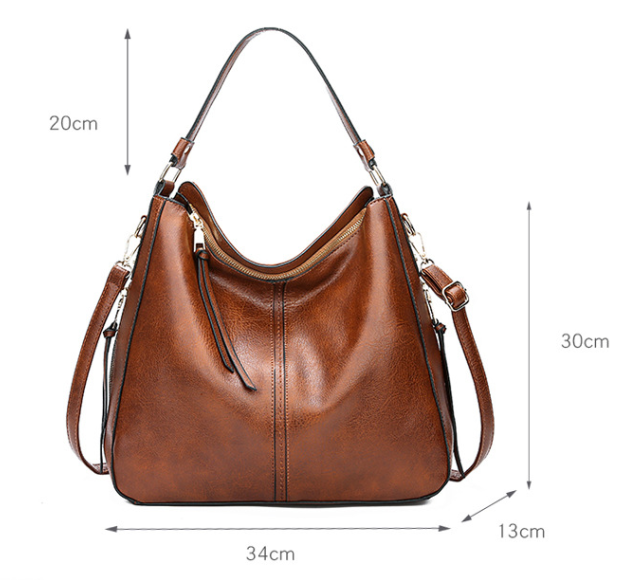 Brown Fashion Large Capacity Handbag - European & American Casual Crossbody Bag, Solid Color Zipper Women's Shoulder Bag