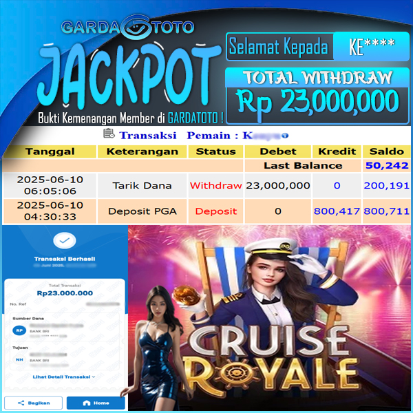 JACKPOT SLOT MAIN DI SLOT PG SOFT CRUISE ROYALE WD Rp 23.000.000,- DIBAYAR LUNAS GARDATOTO MANTAP !