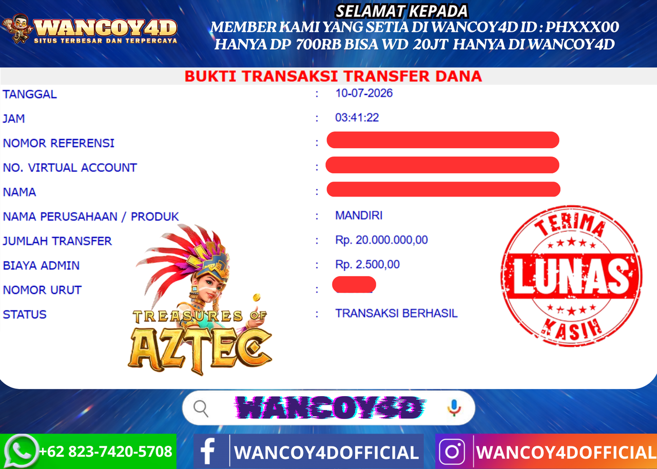 WANCOY4D TREASURES OF AZTEC PG SOFT RP.20.000.000 -LUNAS