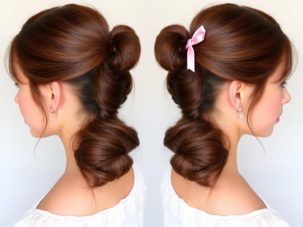 Thick Ponytail with Adorable Ribbon Embroidery