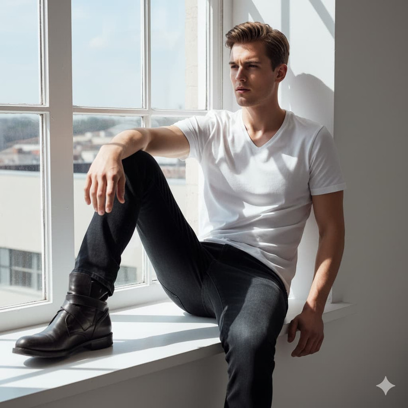 Редакционный портрет у окна по фото нейросеть