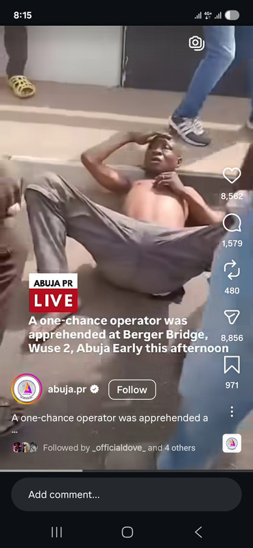 one-chance operator was apprehended at Berger Bridge, Wuse 2, Abuja