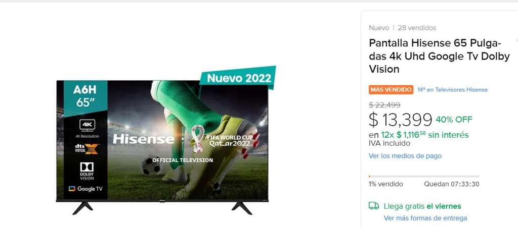 Mercado Libre - Pantalla Hisense 65 Pulgadas 4k Uhd Google Tv Dolby Vision -CUPON MASTER10 
