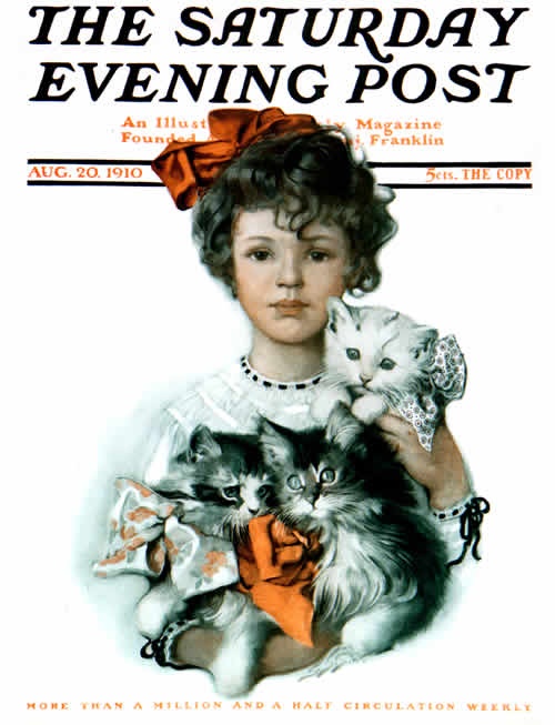 011-The-Saturday-Evening-Post-magazine-cover-August-20-1910-Girl-with-Three-Cats-by-Sarah-Stilw