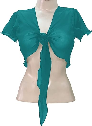 Women's Chiffon Choli Blouse Short Sleeve Tie Crop Top Shrug Belly Dance Gypsy - Bild 53 von 63