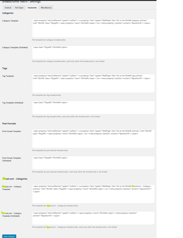 Breadcrumb NavXT Taxonomies settings site redaction