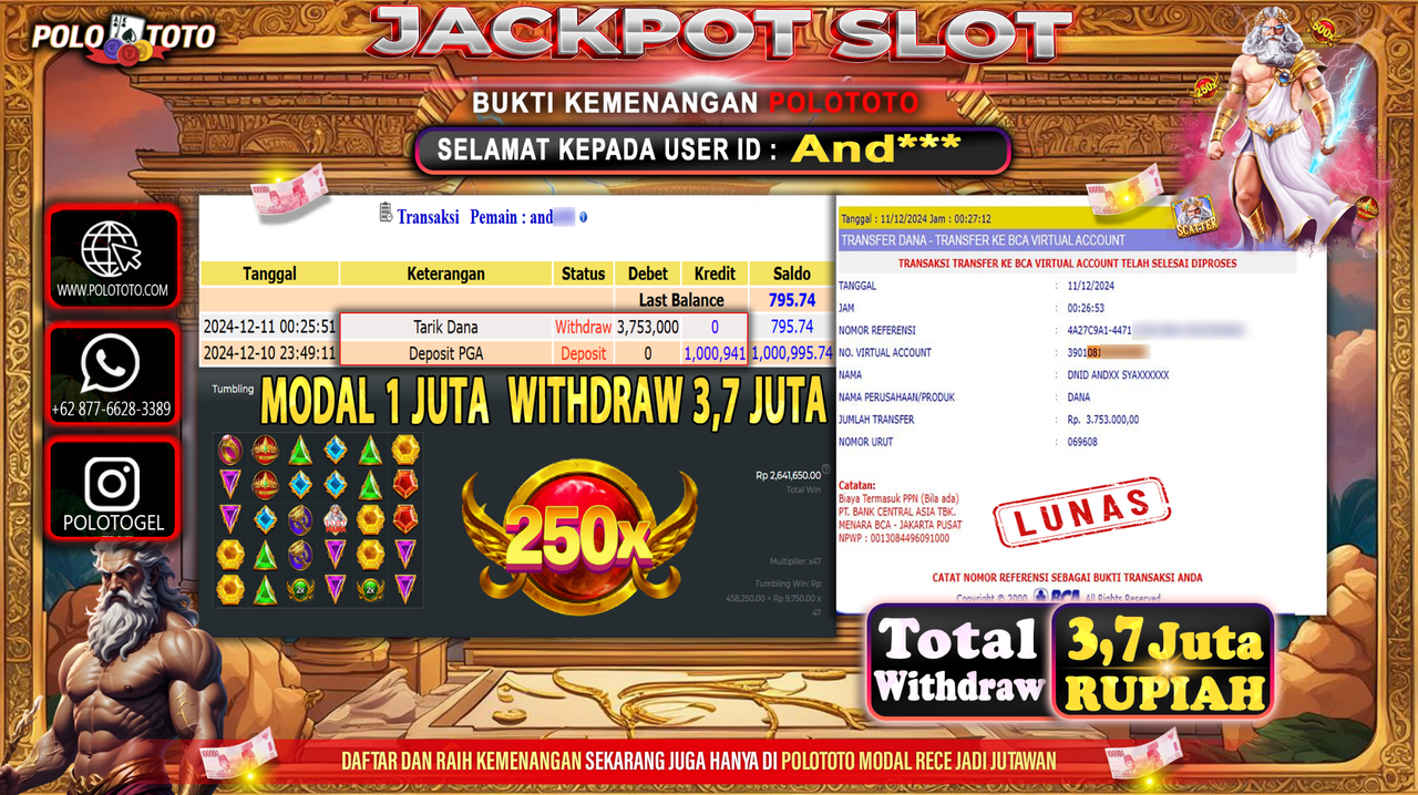 POLOTOTO JACKPOT GATES OF OLYMPUS Rp.3,753.000,-