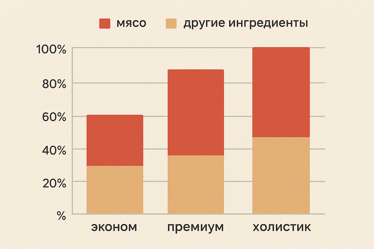 Содержание мяса в разных кормах