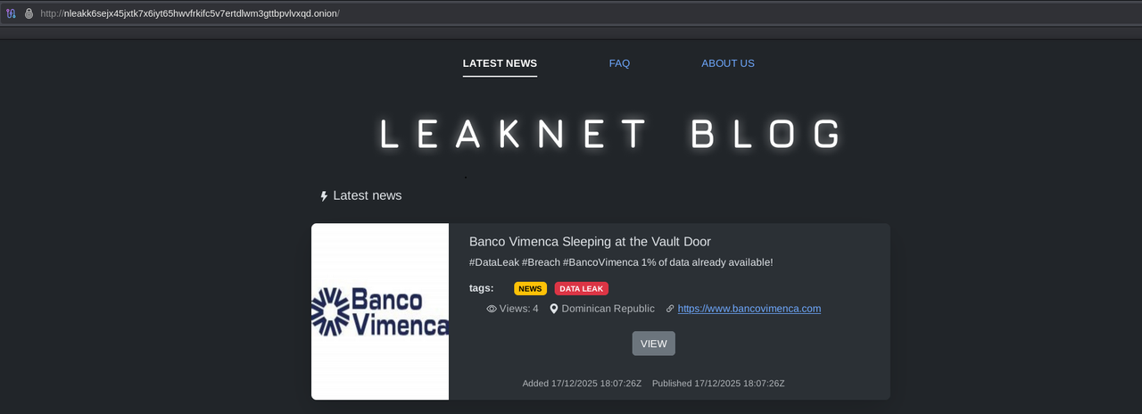 Banco Vimenca screen