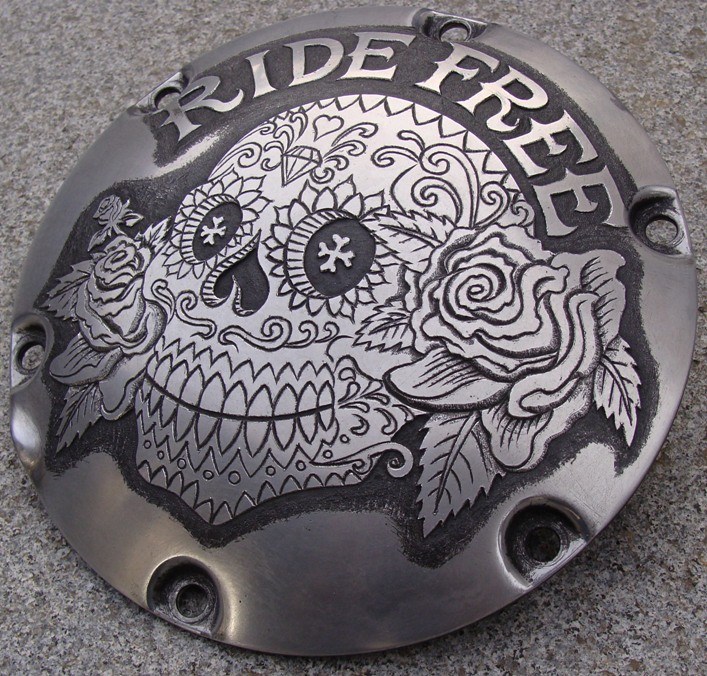 Ride-Free-hand-engraved-H-D-Sportster-derby-cover-3b
