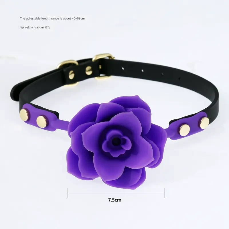 Silicone Rose Ball Gag with Adjustable PU Leather Strap - Playful Adult Novelty(purple)