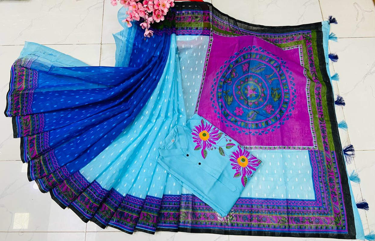 Half Silk Sharee and Cotton Panjabi Couple Set