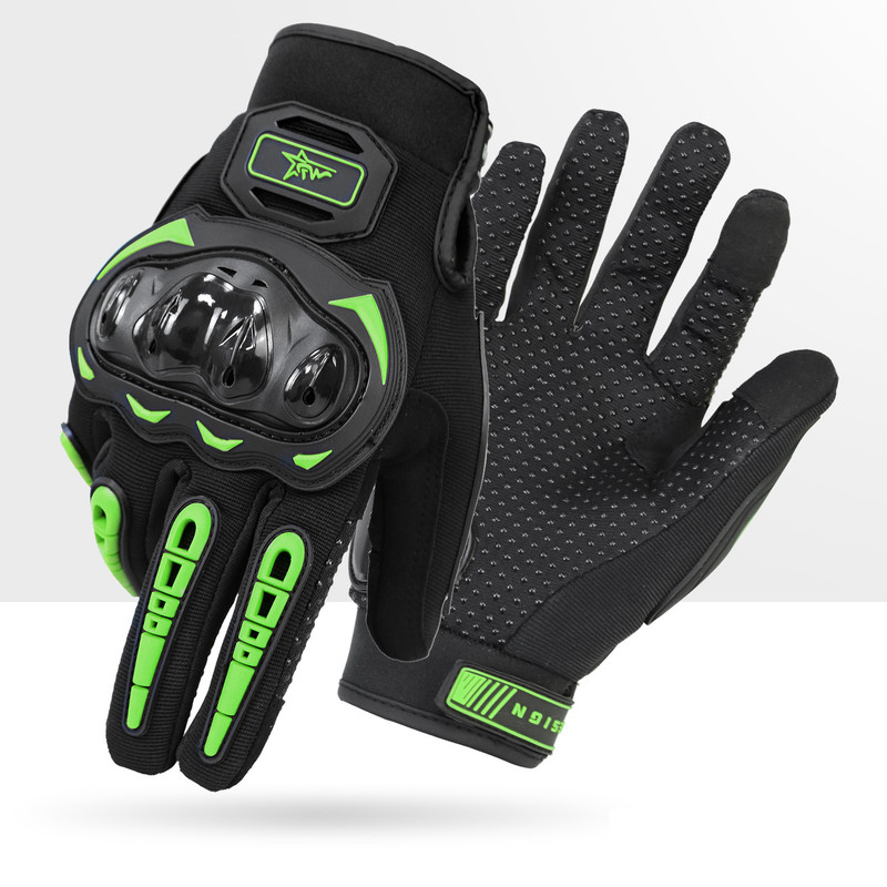 Size M Green and Black Protective Motorcycle Riding Gloves - Hard Knuckle Armour & Touchscreen Fingertips