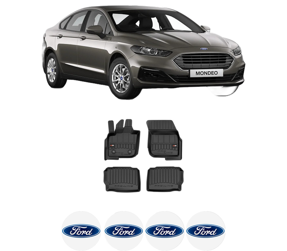 Set covorase presuri FORD MONDEO V Saloon (CD) din 2012-2019, auto, din cauciuc thermoplastic, 4 Stickere auto cu FORD