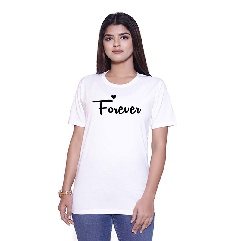 Sniggle Together Forever Printed Round Neck White Couple Pack of 2 Cotton T-shirt