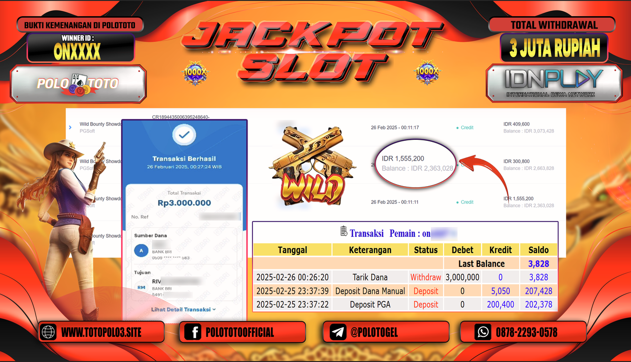 POLOTOTO JACKPOT SLOT WILD BOUNTY SHOWDOWN Rp.3.000.000,-