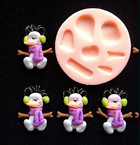 Molde En silicona muñeco de nieve con audifonos y bufanda para navidad