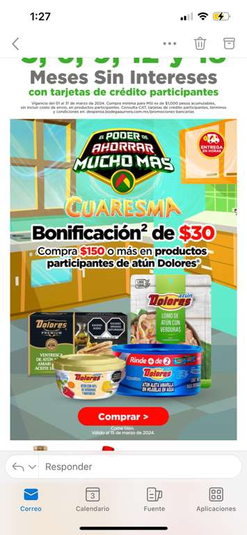 $30 de bonificación al comprar $150 en productos participantes Dolores 
