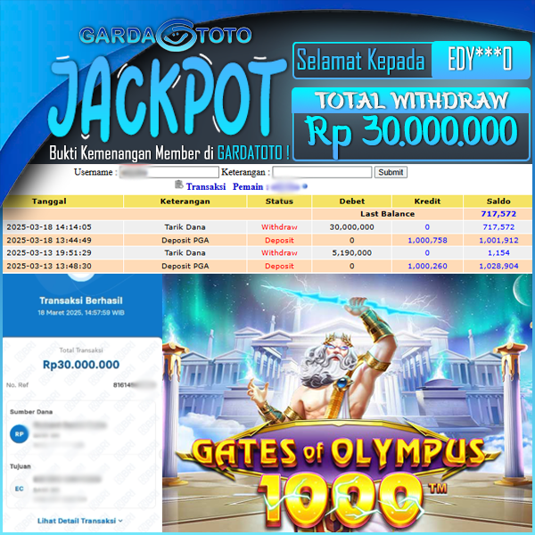 JACKPOT SLOT MAIN DI SLOT GATES OF OLYMPUS 1000 WD Rp 30.000.000,- DIBAYAR LUNAS GARDATOTO MANTAP !