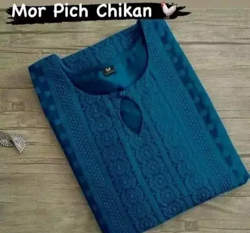 Trendy Chikan Embroidery Georgette Kurti Color Mor Pich (R109)