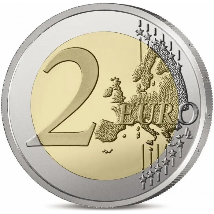 Реверс монети 2 євро Нотр-Дам де Парі — карта Європи, номінал 2 EURO