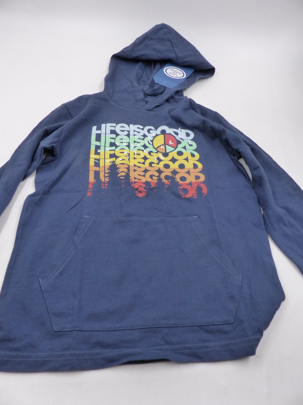 LIFE IS GOOD DARK BLUE LONG SLEEVE SHIRT W/ HOOD YOUTH MEDIUM 65625