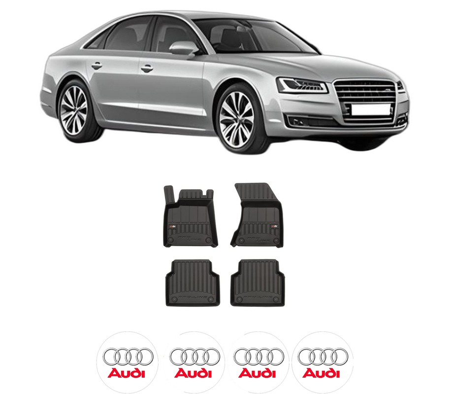 Set covorase presuri AUDI A8 D4 (4H2, 4H8, 4HC, 4HL) din 2009-2018, auto, din cauciuc thermoplastic, 4 Stickere auto cu AUDI