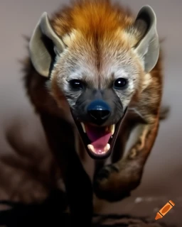 craiyon-103215-The-image-showcases-a-hyena-in-motion-seemingly-in-mid-stride-or-pounce-against-a-d