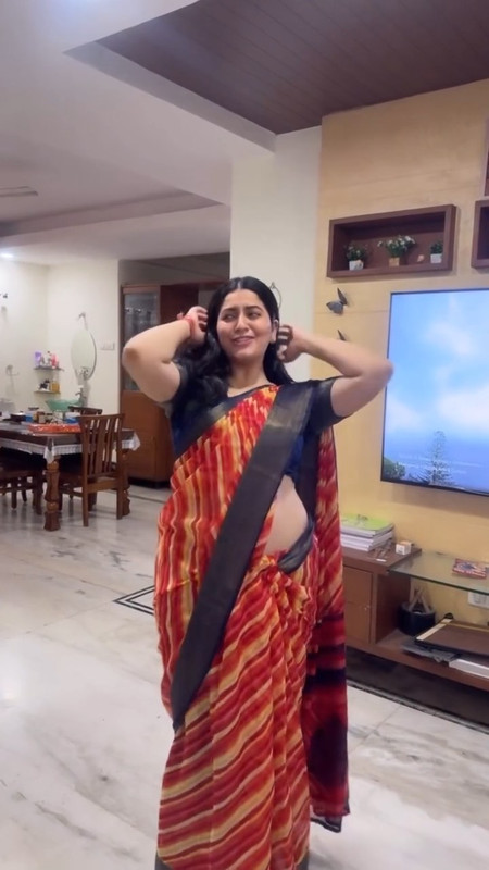 k sudha sexy tummy and navel in red saree mp4 snapshot 00 03 129