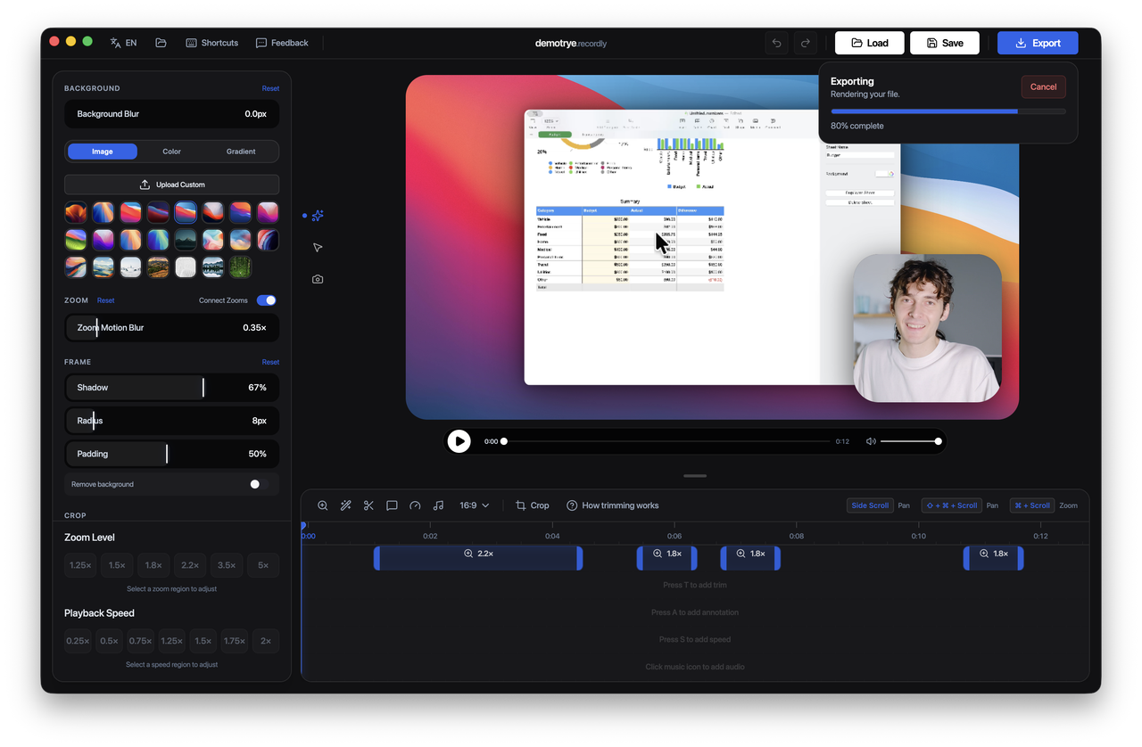 Recordly editor screenshot