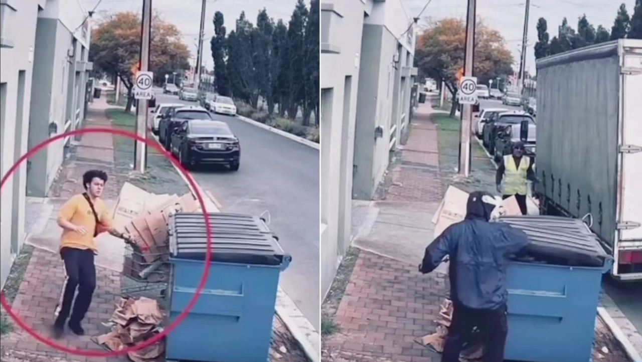 Joven desafía a delincuentes escondiéndose en un contenedor de basura