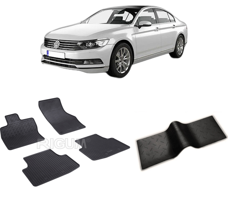 Set covorase auto VOLKSWAGEN PASSAT B8 din 12.2014-12.2021, cu covoras tunel median, CAROSERIE SEDAN, Presuri cauciuc 100%, compatibil cu autoturismul VOLKSWAGEN PASSAT B8, Rigum