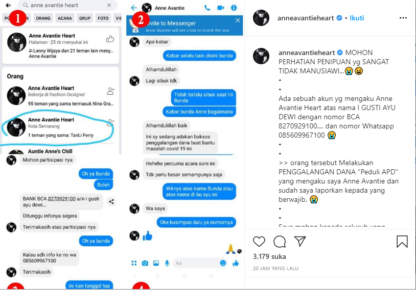 Penipuan yang mengatasnamakan Anne Avantie