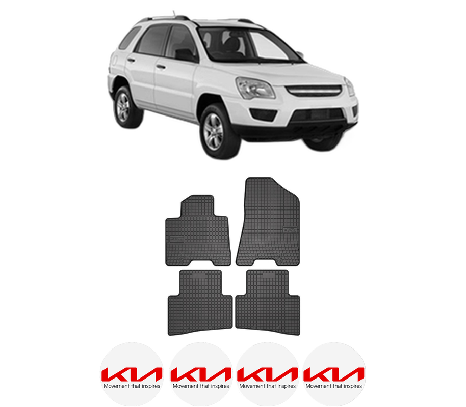 Set covorase presuri KIA SPORTAGE II (JE_, KM_) din 2004-2010, auto, din cauciuc thermoplastic, 4 Stickere auto cu KIA