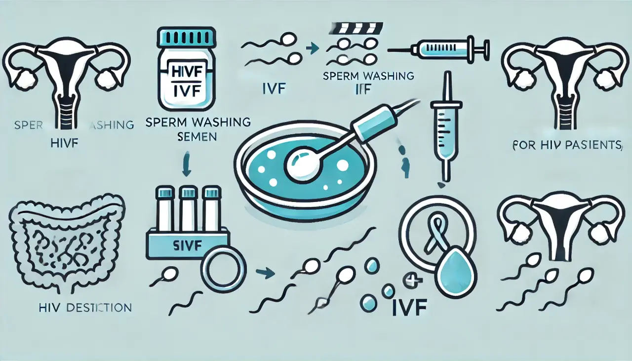 Sperm washing IVF for HIV patients, showing the process of separating sperm to prevent HIV transmission.