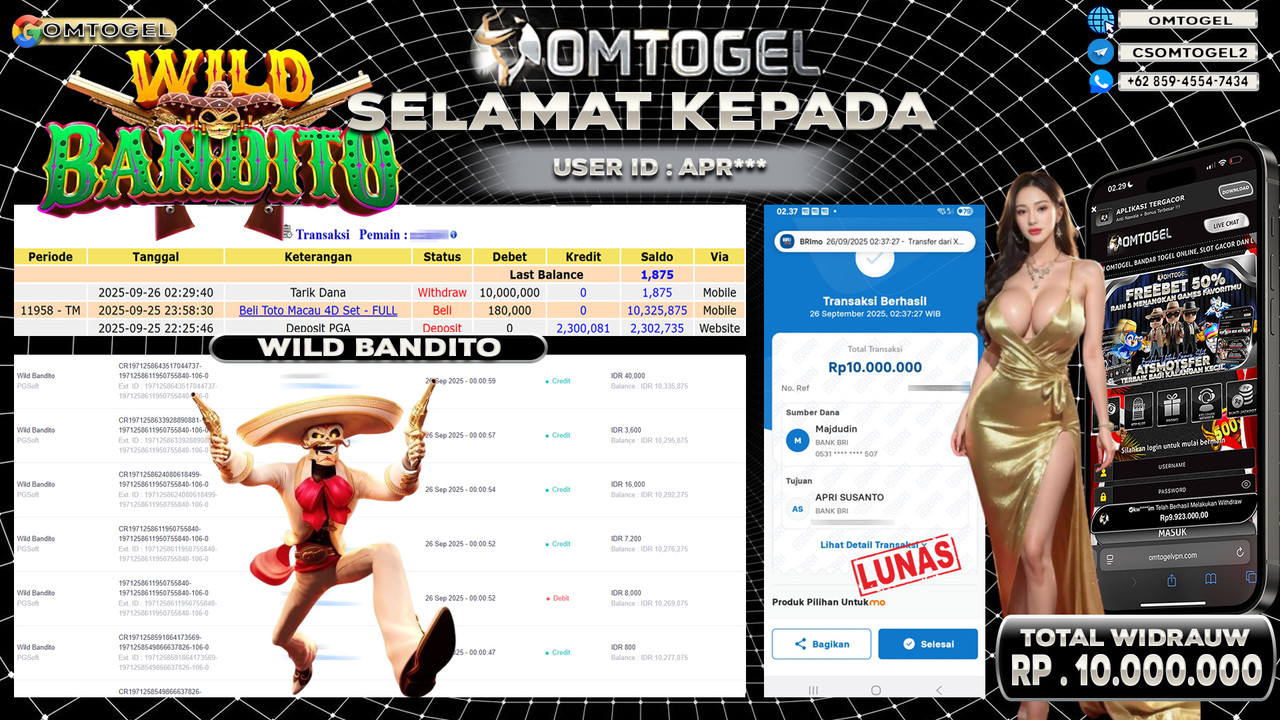 OMTOGEL JACKPOT PGSOFT WILD BANDITO 10 JUTA DI BAYAR LUNAS ,-