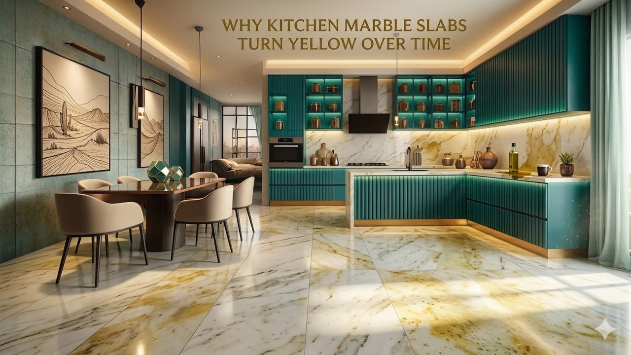 Yellow stains on marble kitchen slab
