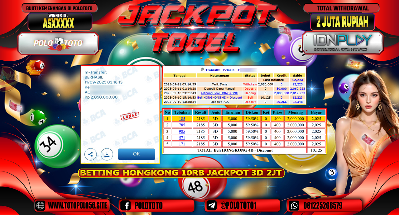 POLOTOTO JACKPOT TOGEL POOL HONGKONG Rp.2.000.000,-LUNAS