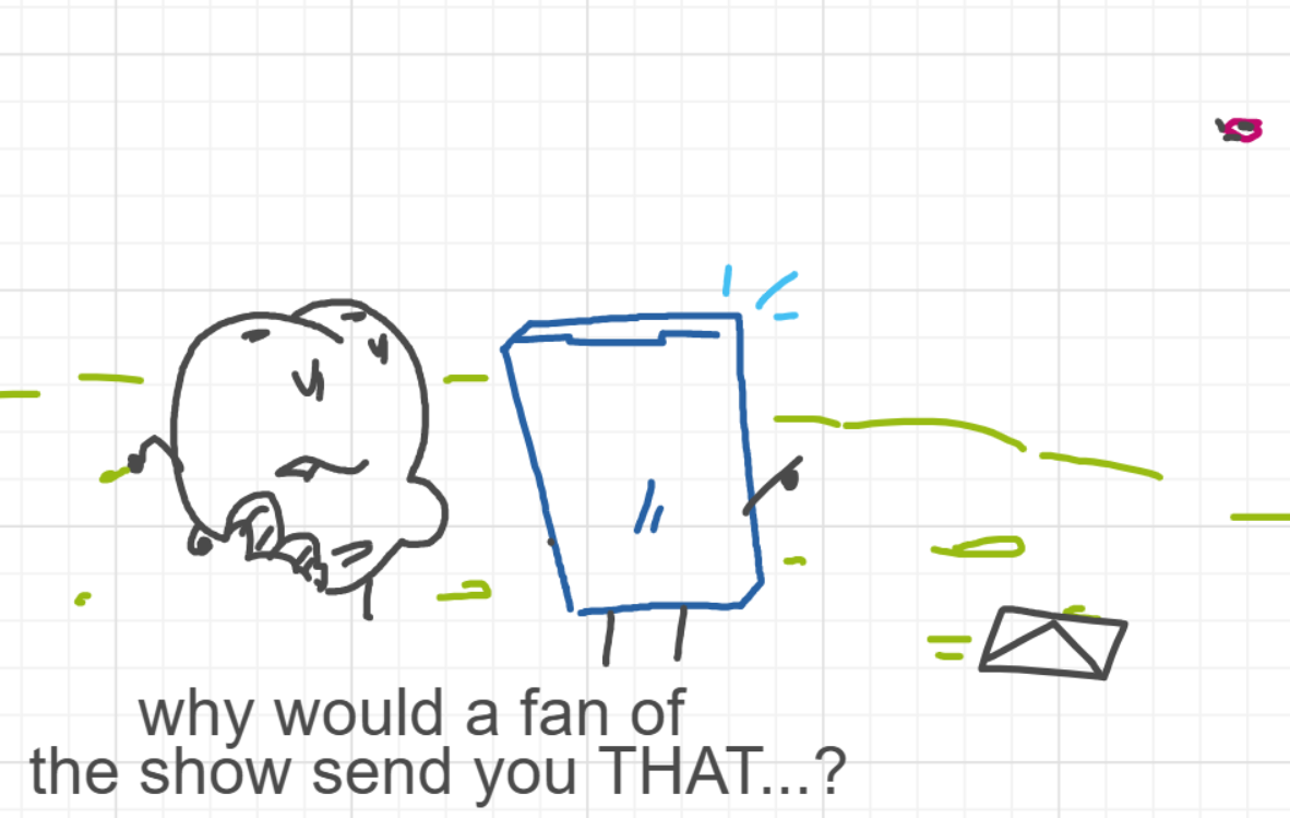 A panel from You're In Danger, Boy, episode seven of the Board Boards object show by Furretwalk/WalkingFurret.