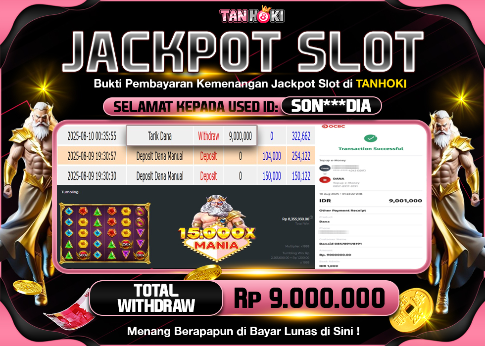 TANHOKI JACKPOT SLOT 15.000X MANIA Rp.9.000.000,- LUNAS