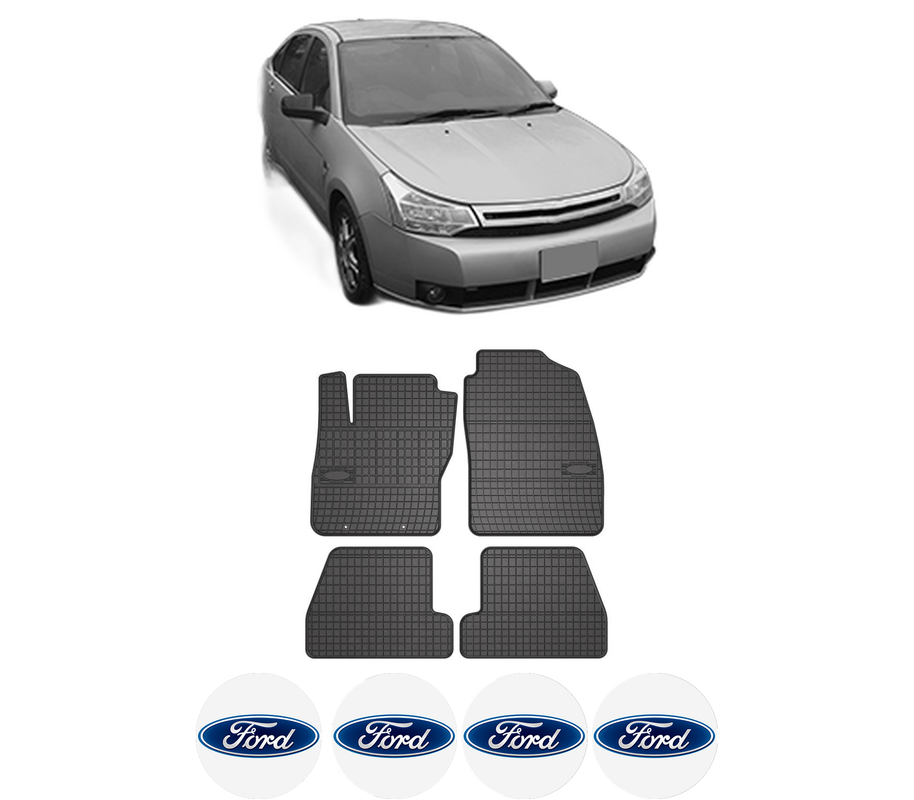 Set covorase presuri FORD FOCUS din 2004-2021, auto, din cauciuc thermoplastic, 4 Stickere auto cu FORD