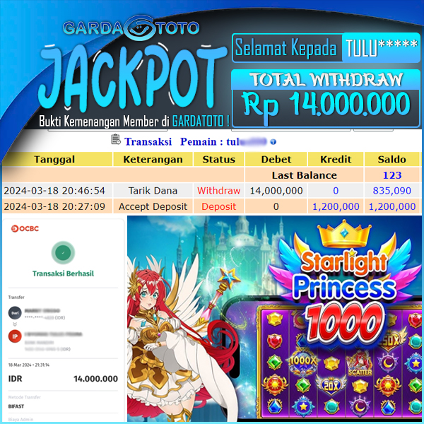 JACKPOT SLOT  LAGI GACOR MAIN DI SLOT STARLIGHT PRINCESS 1000 WD Rp 14.000.000,- DIBAYAR LUNAS