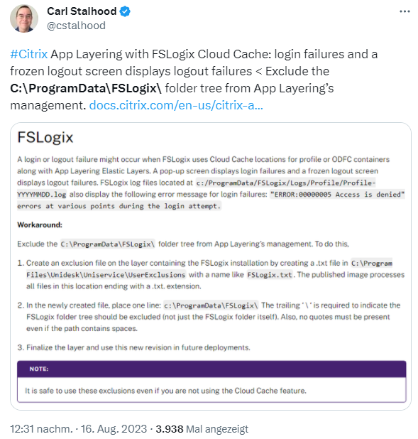 Citrix und FSLogix-Probleme