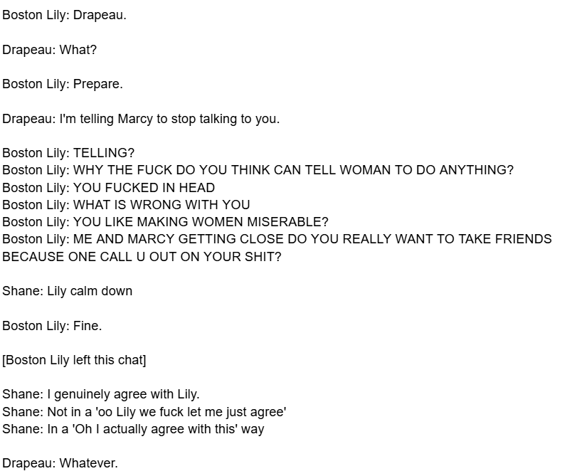Ilya yelling at Drapeau.