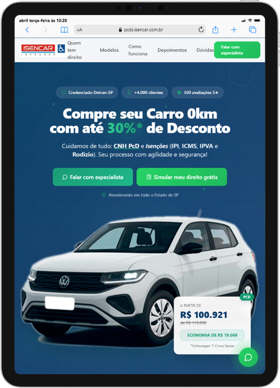 Desenvolvimento de Landing Page de alta performance para a Isencar servi&ccedil;os documentalista