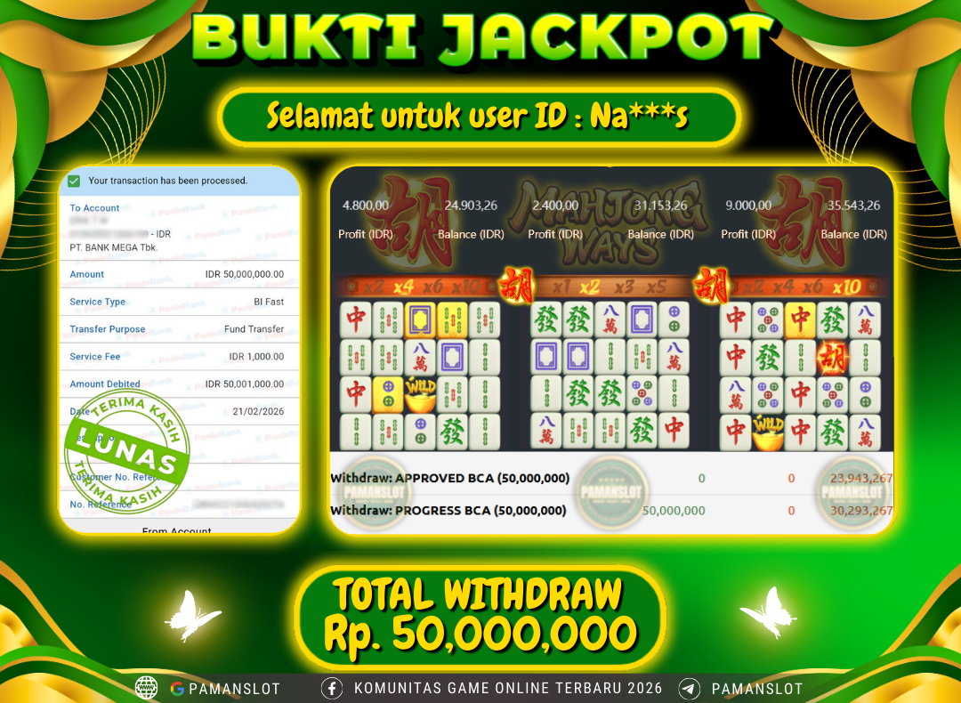 PAMANSLOT JACKPOT Game PG - Mahjong Ways  Rp.50,000,000- LUNAS