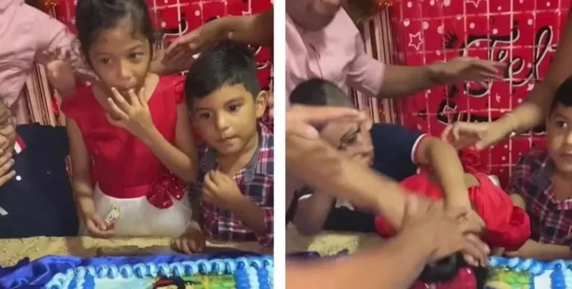 Niña celebra su cumpleaños pero sus amigos la lanzan con todo al pastel