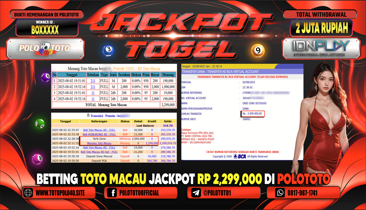 POLOTOTO JACKPOT TOGEL TOTO MACAU Rp.2.000.000,- LUNAS