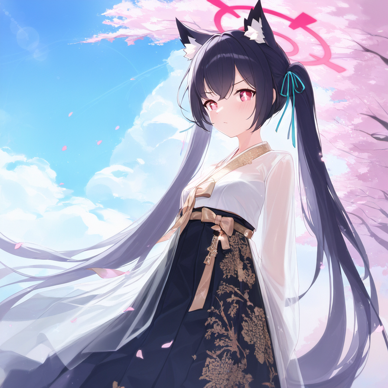 1girl, serika, blue archive, cowboy shot, black hair, long hair, rea eyes, cat e s-2971888702