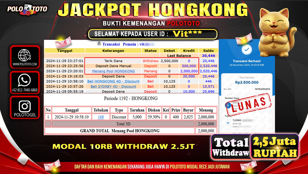 POLOTOTO JACKPOT TOGEL PASARAN HONGKONG Rp.2,500.000,-